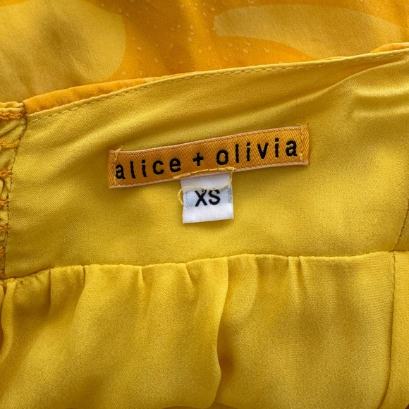 Alice + Olivia 100% Silk Yellow Halter Maxi Dress Floral Leaf Print XS Tropical - Picture 3 of 7